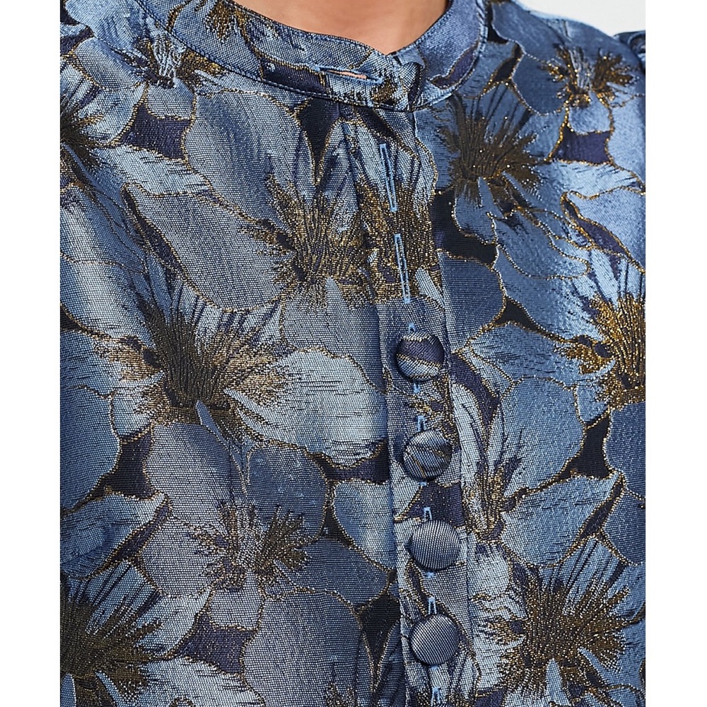 Tuckernuck Blue and Black Floral Jacquard Puff-Sleeve Shift Dress - Picture 6 of 13